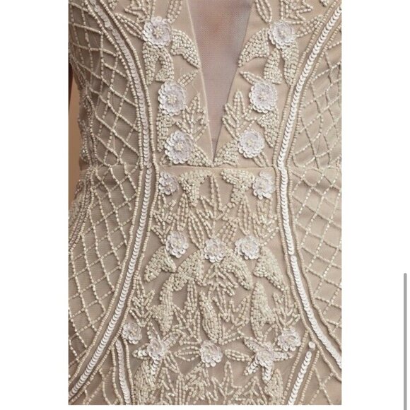 Lulus This I Promise You White Nude Beaded Sequin Maxi Dress Med 262322 - Picture 14 of 15